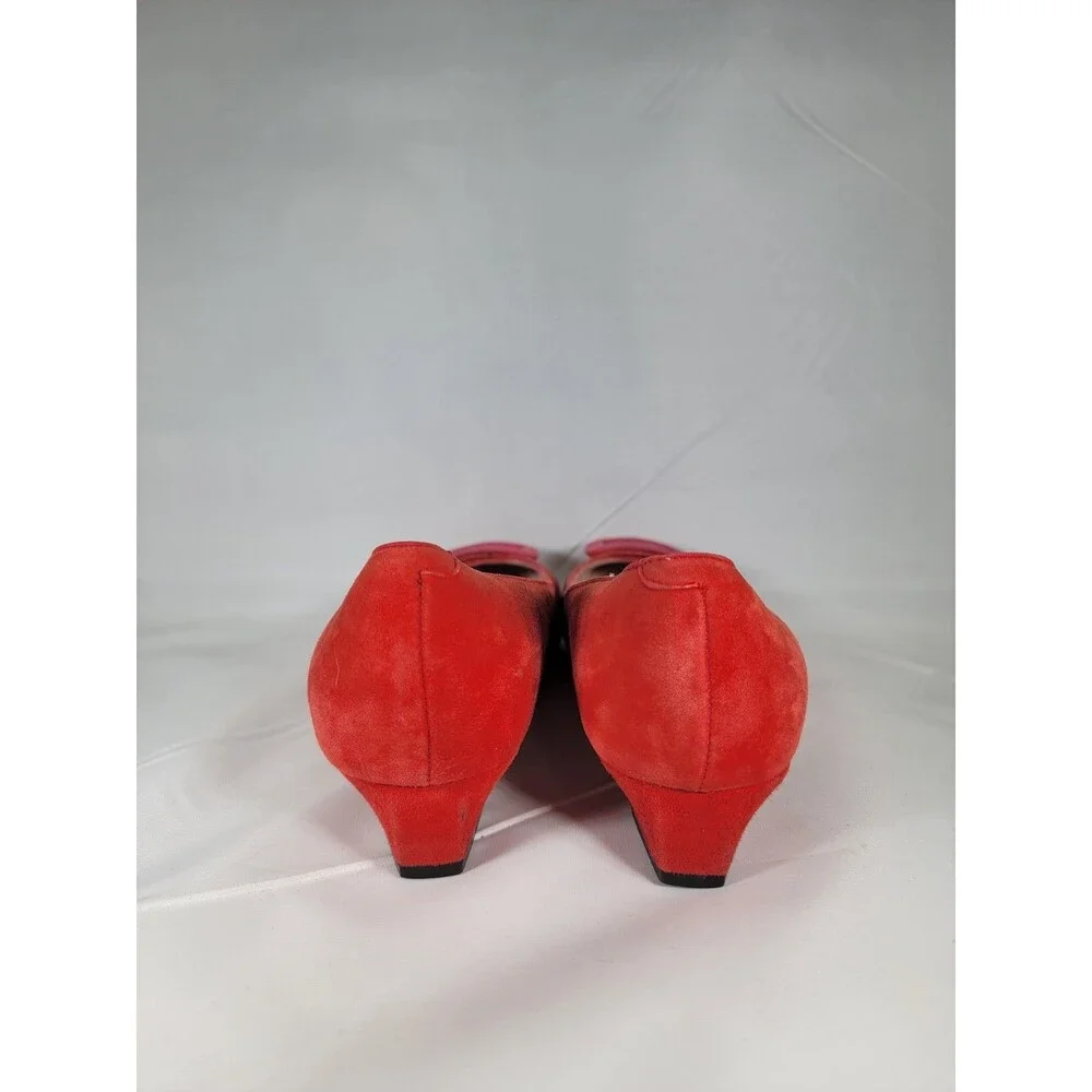 Voltan Red Suede Low Heels Buckle Leather Sole Women's Size 39.5 EU 9.5 US